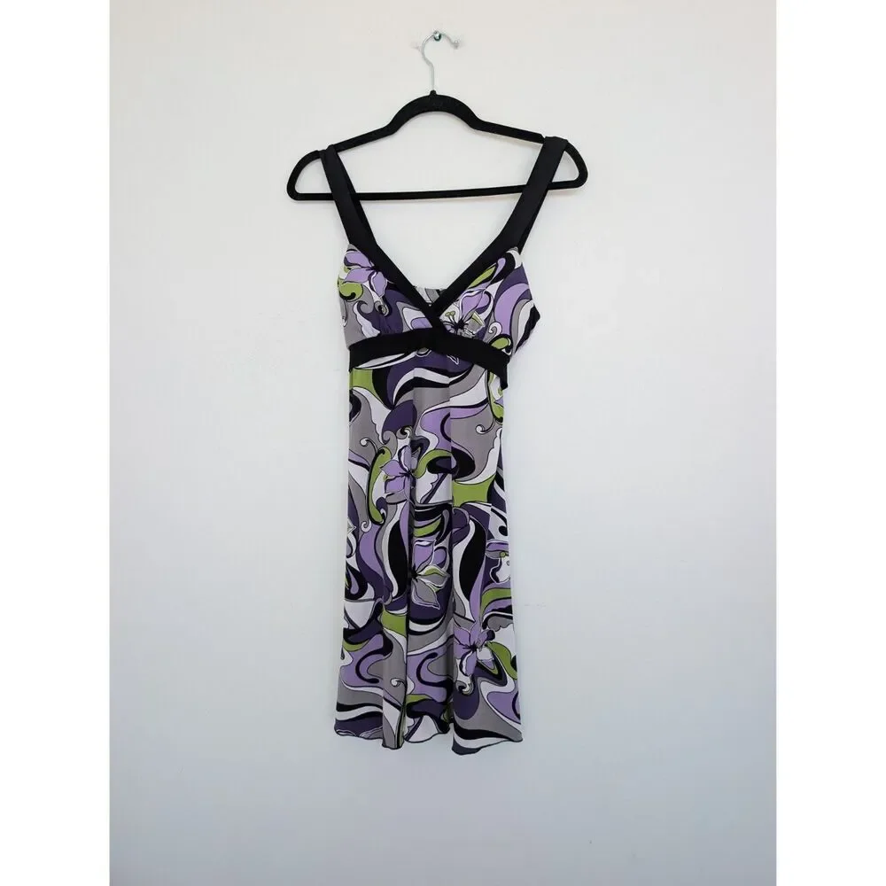 Y2K Abstract Floral Swirl Babydoll Sleeveless Jersey Stretch Dress Sz S
